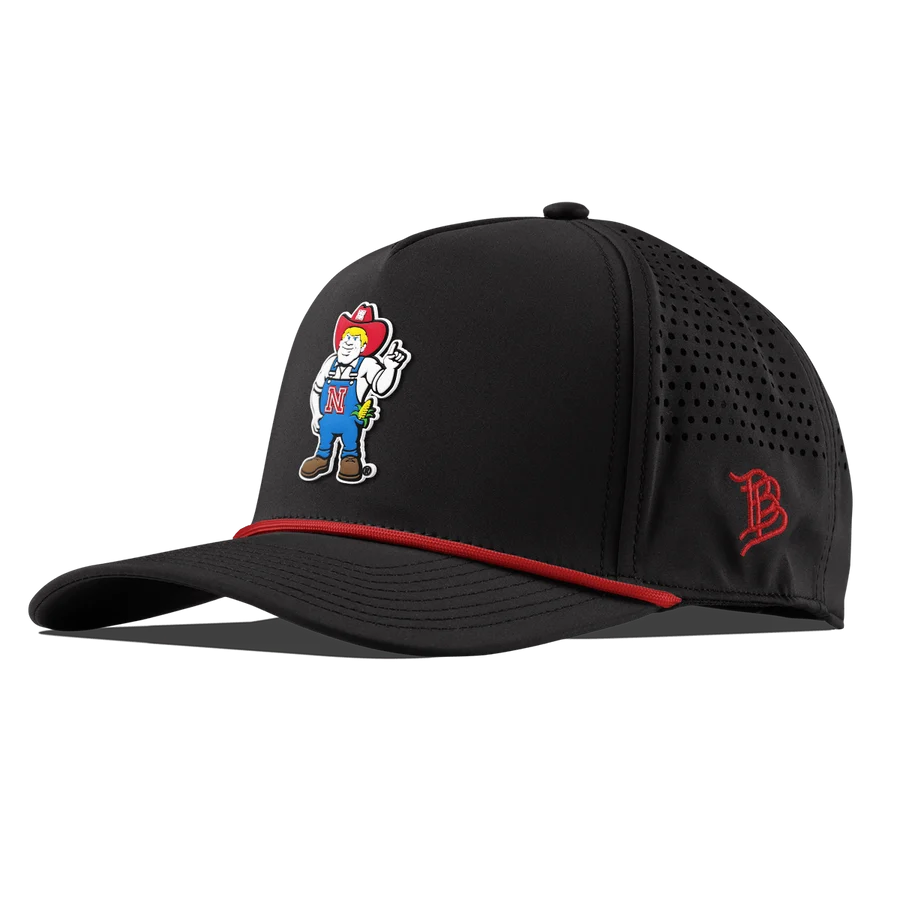 Branded Bills Black with Red Rope Herbie Hat, Pre-Curved Bill, Snapback - Nebraska Cornhuskers