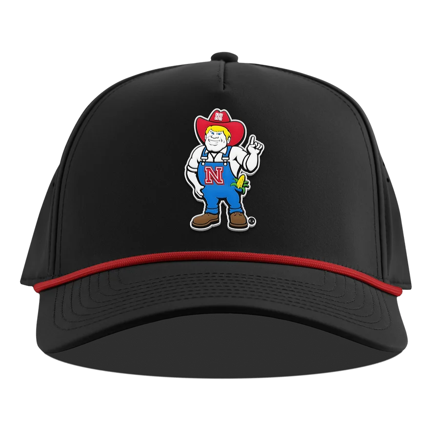 Branded Bills Black with Red Rope Herbie Hat, Pre-Curved Bill, Snapback - Nebraska Cornhuskers