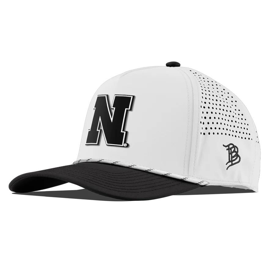 Branded Bills Black and White Tonal N with White Rope Hat, Pre-Curved Bill, Snapback - Nebraska Cornhuskers