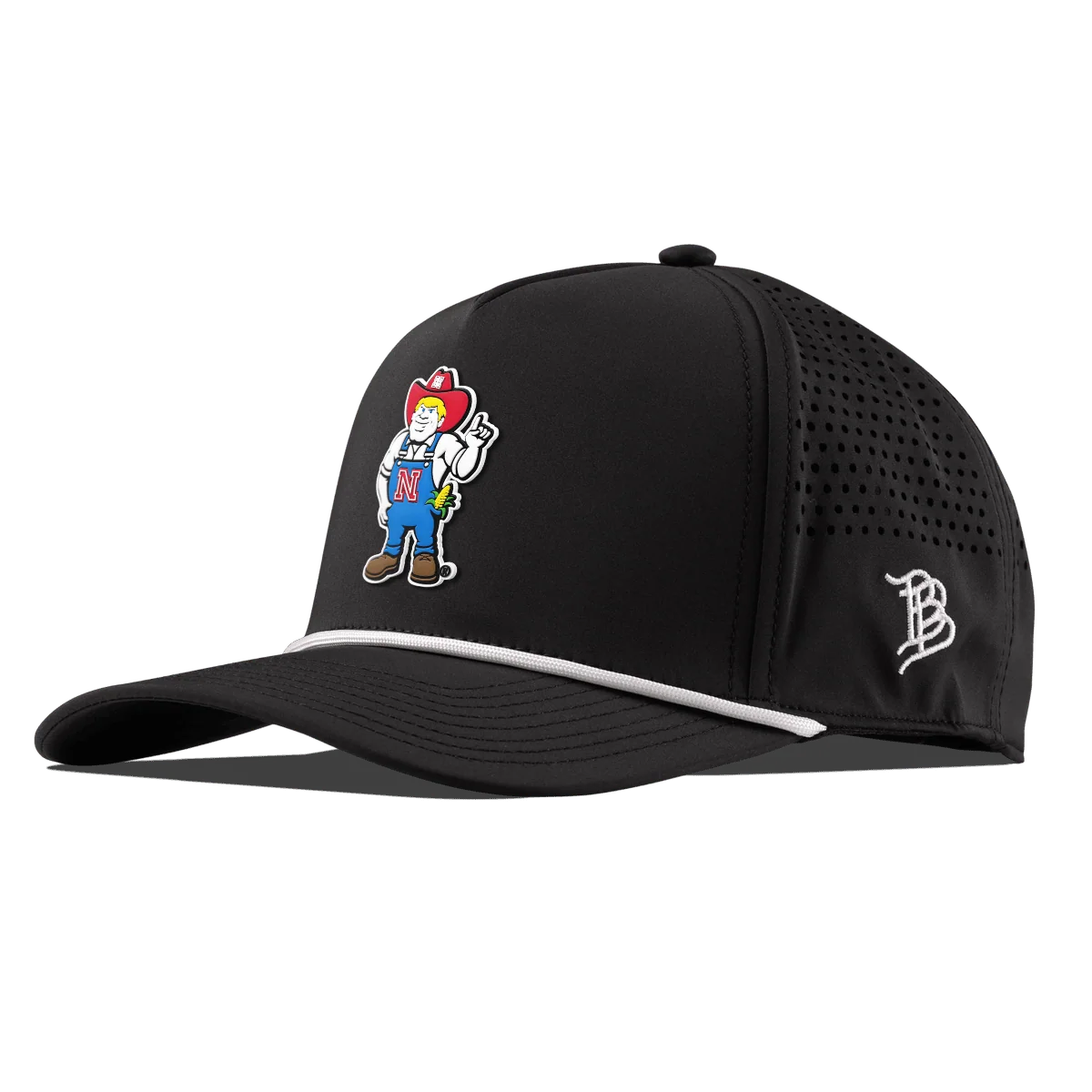 Branded Bills Black with White Rope Herbie Hat, Pre-Curved Bill, Snapback - Nebraska Cornhuskers