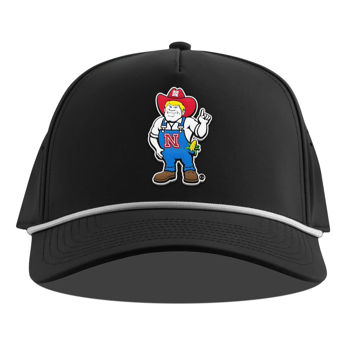 Branded Bills Black with White Rope Herbie Hat, Pre-Curved Bill, Snapback - Nebraska Cornhuskers