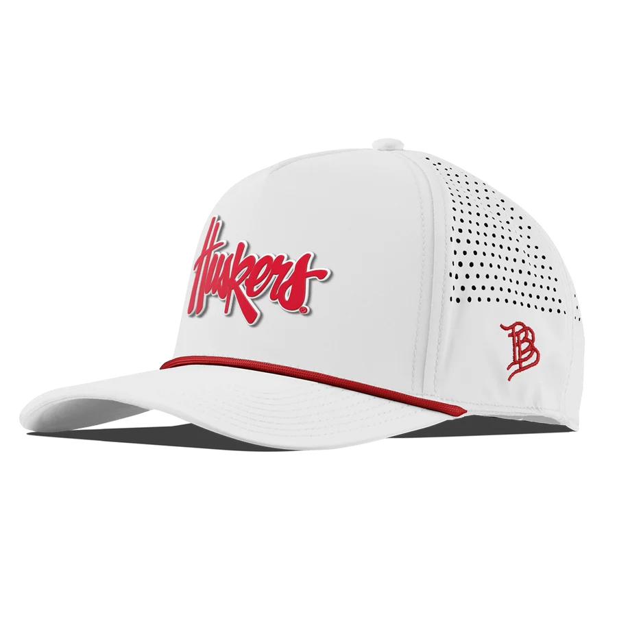 Branded Bills White with Red Rope Huskers Script Hat, Pre-Curved Bill, Snapback - Nebraska Cornhuskers