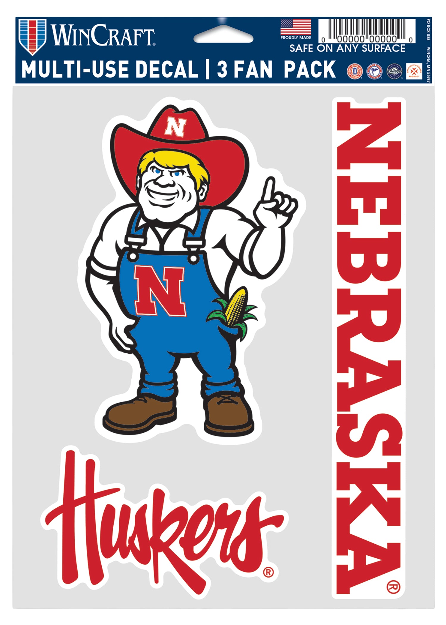 5x7 Multi-Use Decal - 3pc Fan Pack - Herbie - Script Huskers - Nebraska - Nebraska Cornhuskers