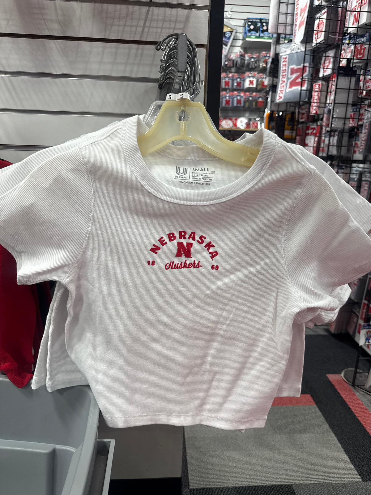 WOMENS MID CROP USCAPE BABY TEE IN WHITE