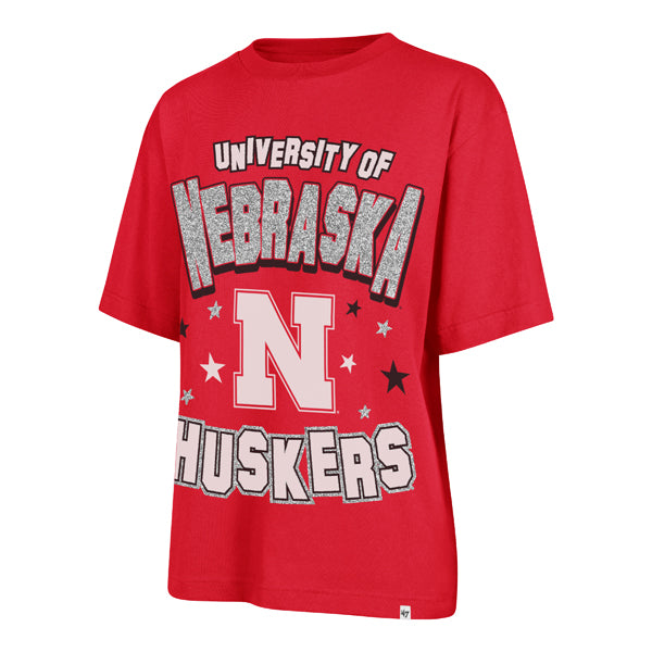 Red Glitter Scatter Star Foundation Tee - Nebraska Cornhuskers
