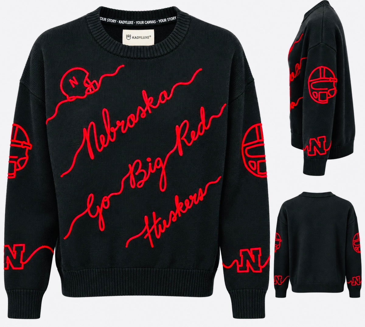 Black Wool Love Letter Sweater Nebraska Cornhuskers