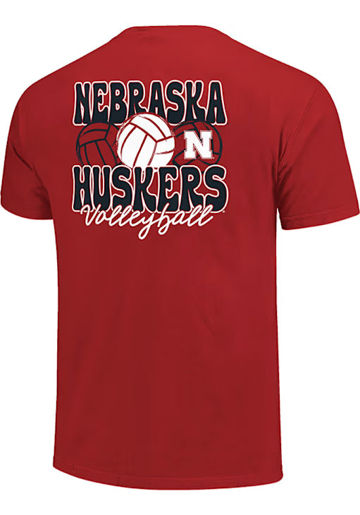 NEBRASKA CORNHUSKERS WOMENS RED VOLLEYBALL STACK SHORT SLEEVE T-SHIRT