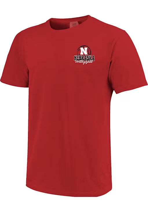NEBRASKA CORNHUSKERS WOMENS RED VOLLEYBALL STACK SHORT SLEEVE T-SHIRT