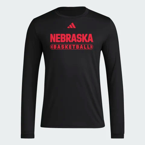 Adidas Black Basketball Long Sleeve Dri-Fit Tee JY1480 Nebraska Cornhuskers