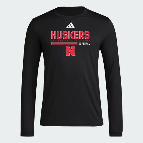 Adidas Black Softball Long Sleeve Pregame Dri-Fit Tee Nebraska Cornhuskers