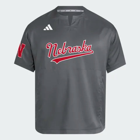 Adidas Grey Baseball Dugout Coaches Adizero Notch Neck Pullover Top - Nebraska Cornhuskers