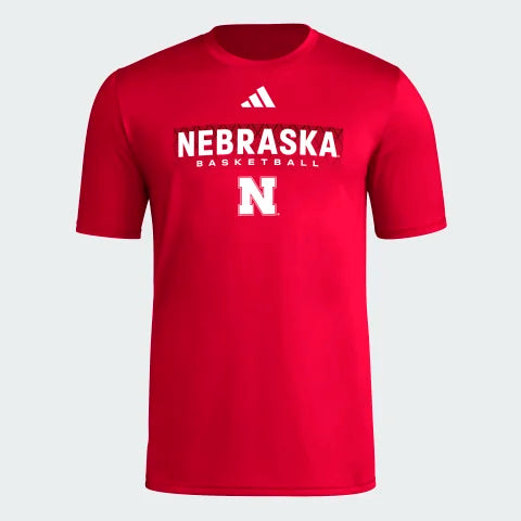 Adidas Red Nebraska Basketball Short Sleeve Pregame Dri-Fit Tee Nebraska Cornhuskers