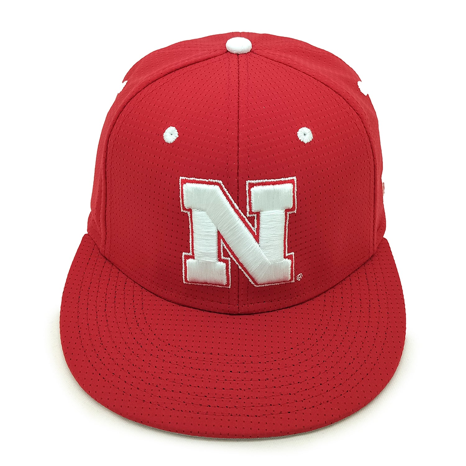 Air-Tek Breathable Fabric in Red Stretch-Fit Hat, Flat Cap, Fitted - Nebraska Cornhuskers