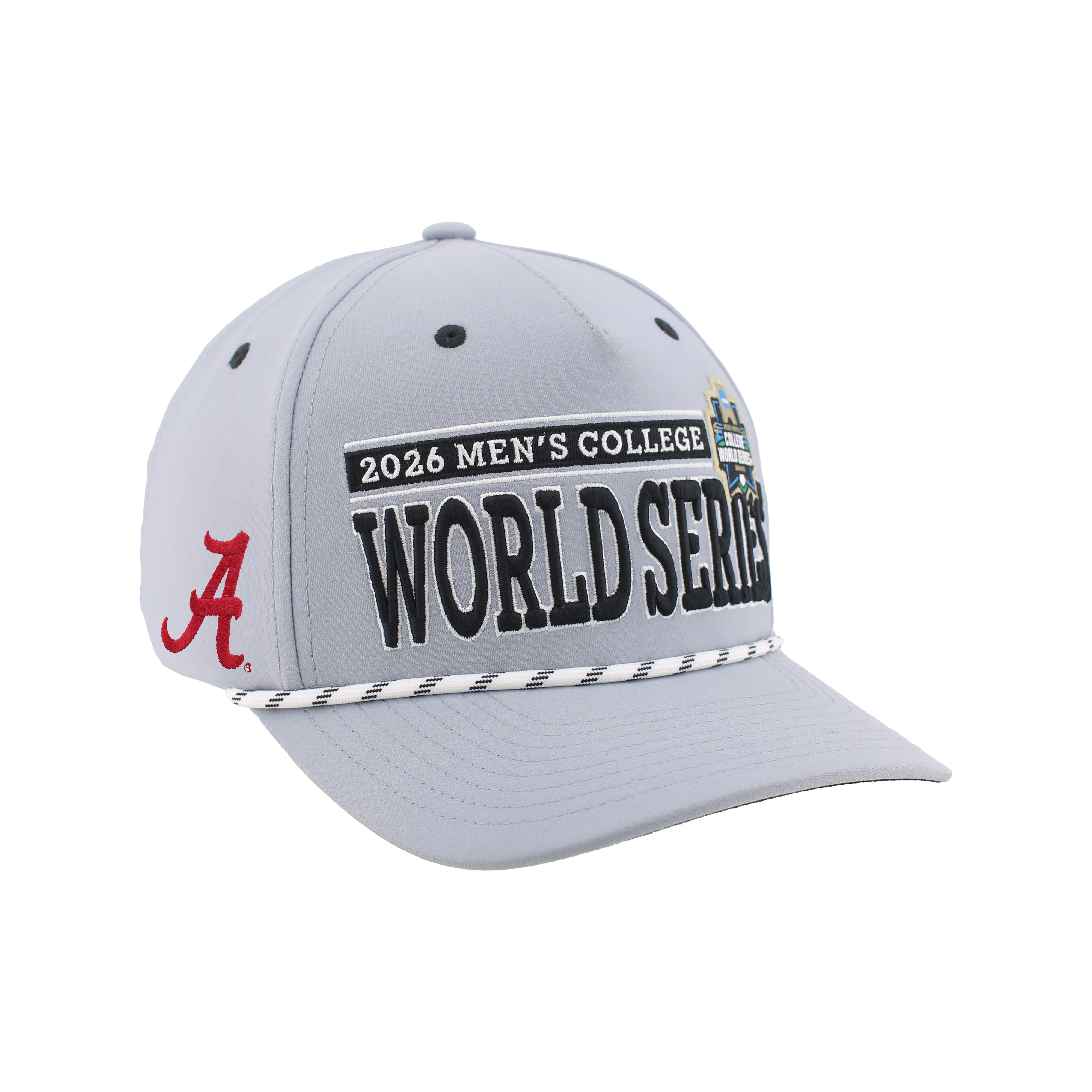 Alabama 2026 CWS Grey Rope Hat, Curved Bill, Snapback - Nebraska Cornhuskers