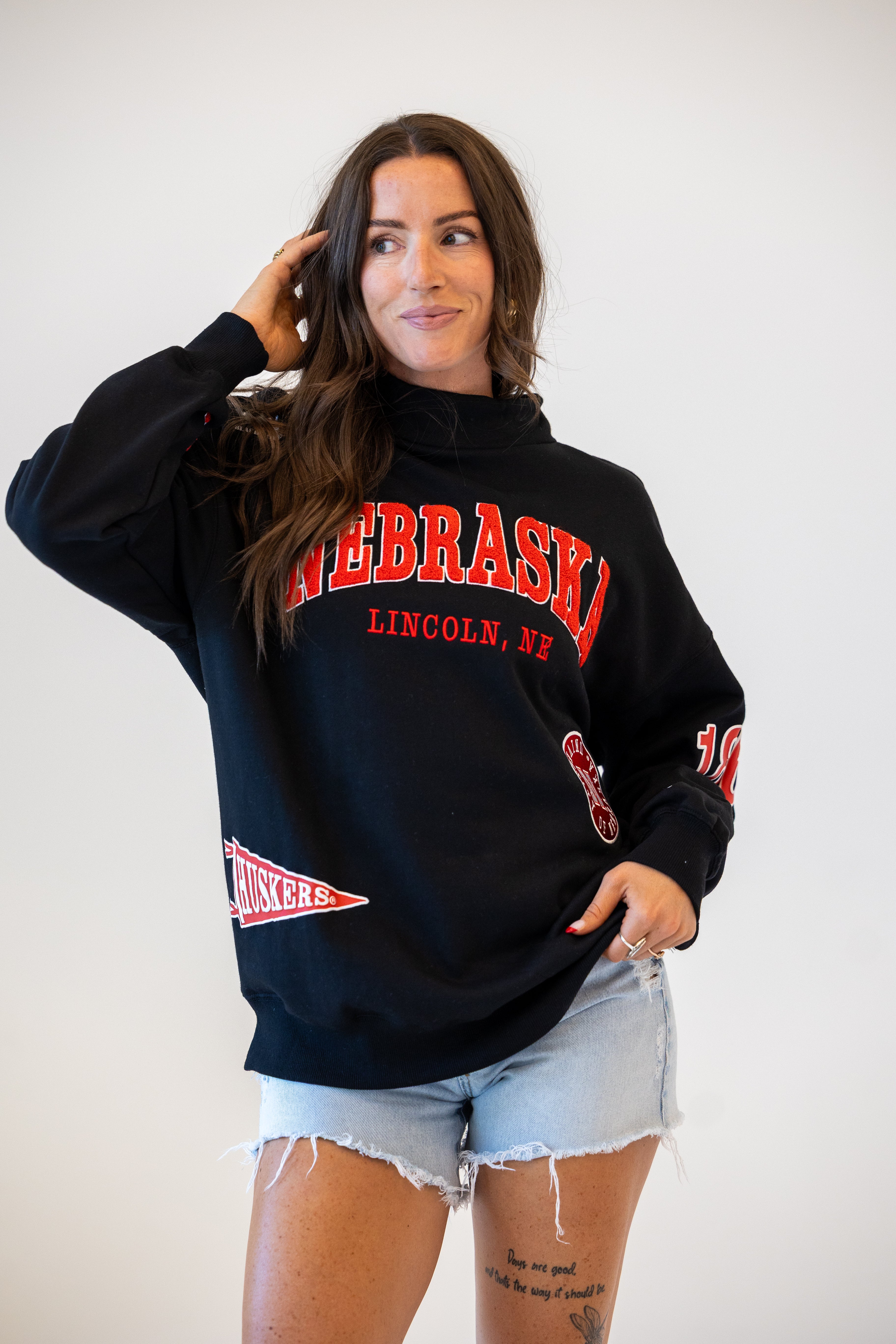 All Over Scatter Oversized Funnel Neck - Nebraska Cornhuskers