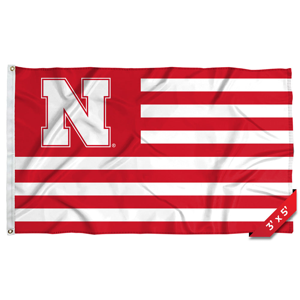 American Flag N - Flag Single Sided Silk Screened 3ft x 5ft Grommet Nebraska Cornhuskers