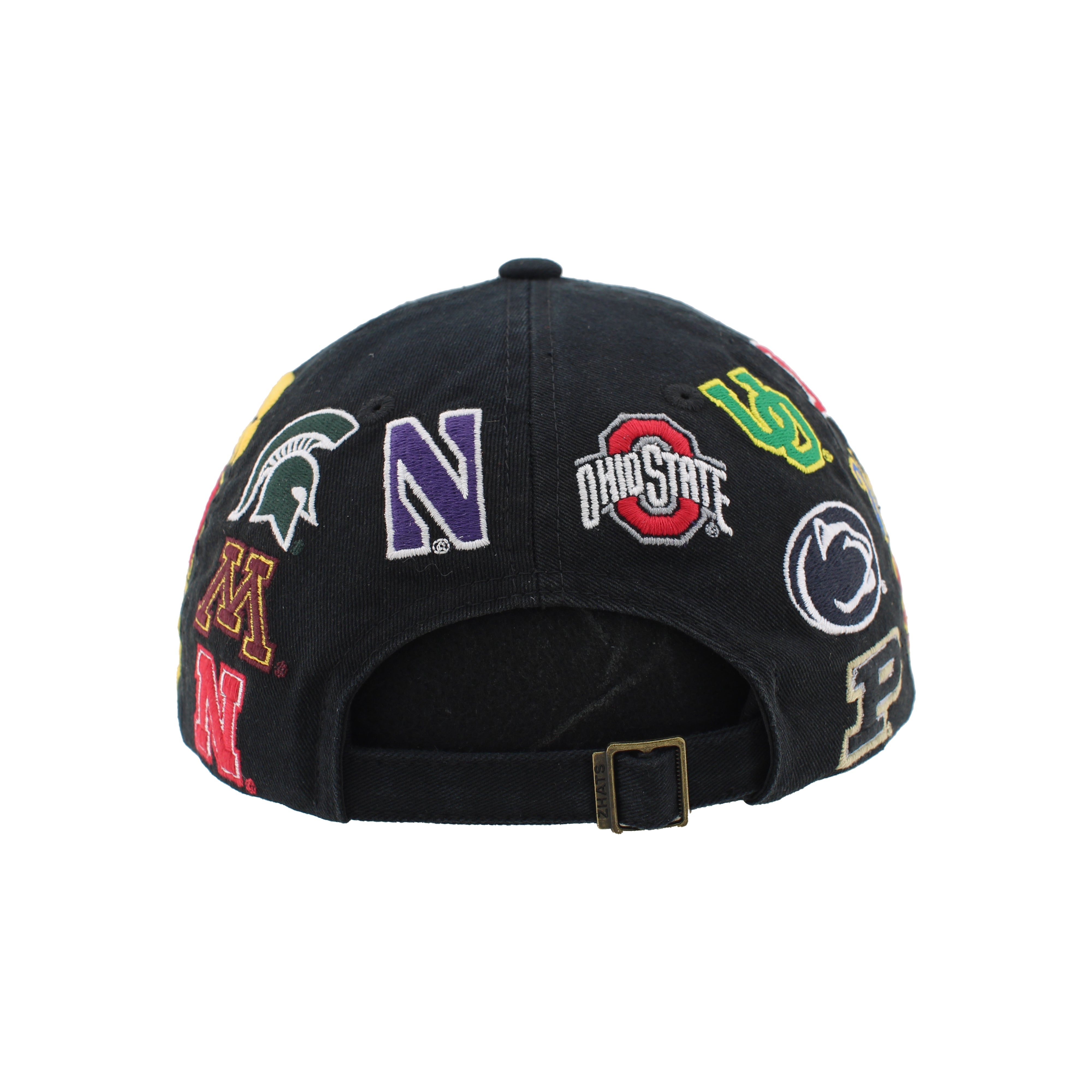 BIG10 All Over Embroidered Teams in Black Hat, Curved Bill, Strapback - Nebraska Cornhuskers