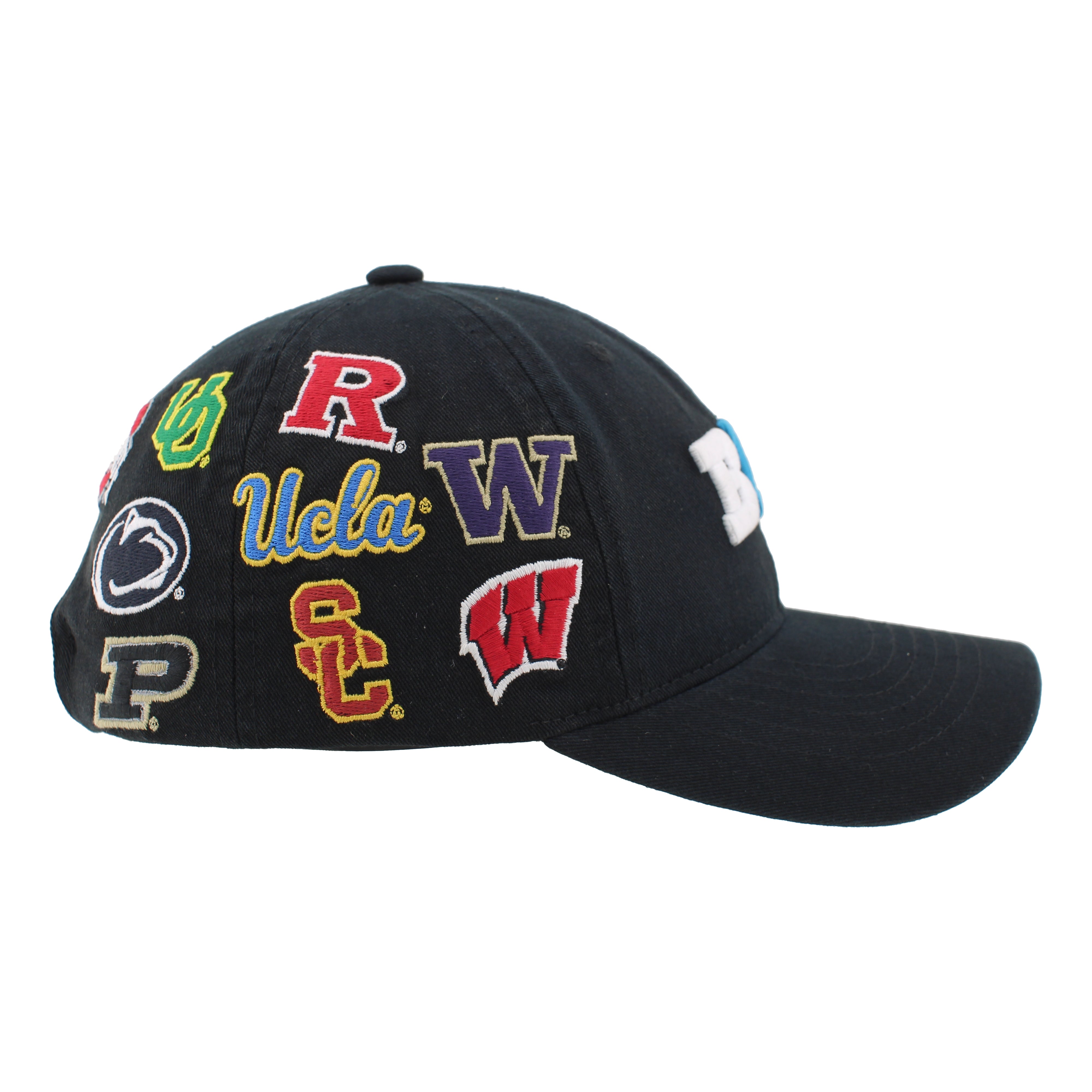 BIG10 All Over Embroidered Teams in Black Hat, Curved Bill, Strapback - Nebraska Cornhuskers