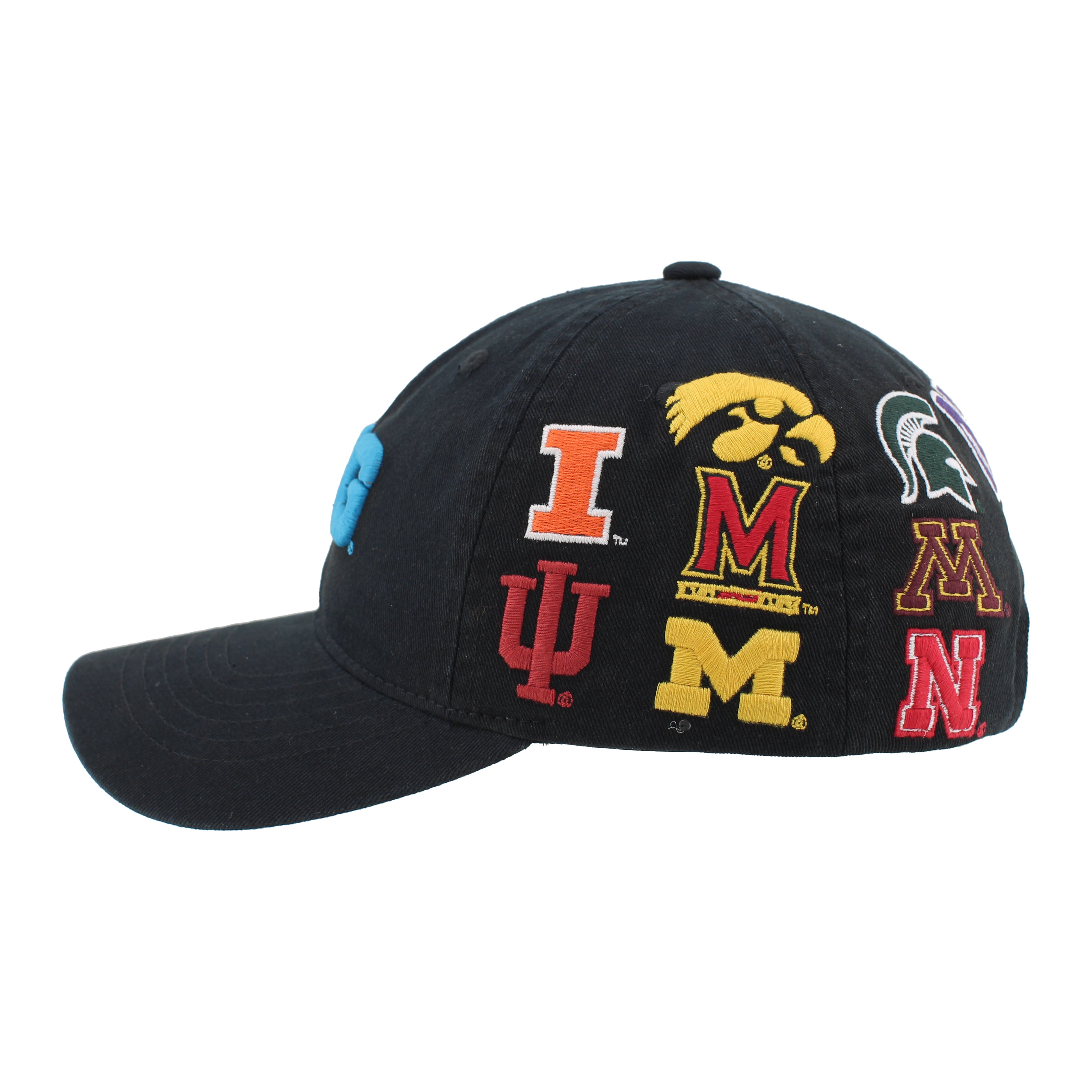 BIG10 All Over Embroidered Teams in Black Hat, Curved Bill, Strapback - Nebraska Cornhuskers
