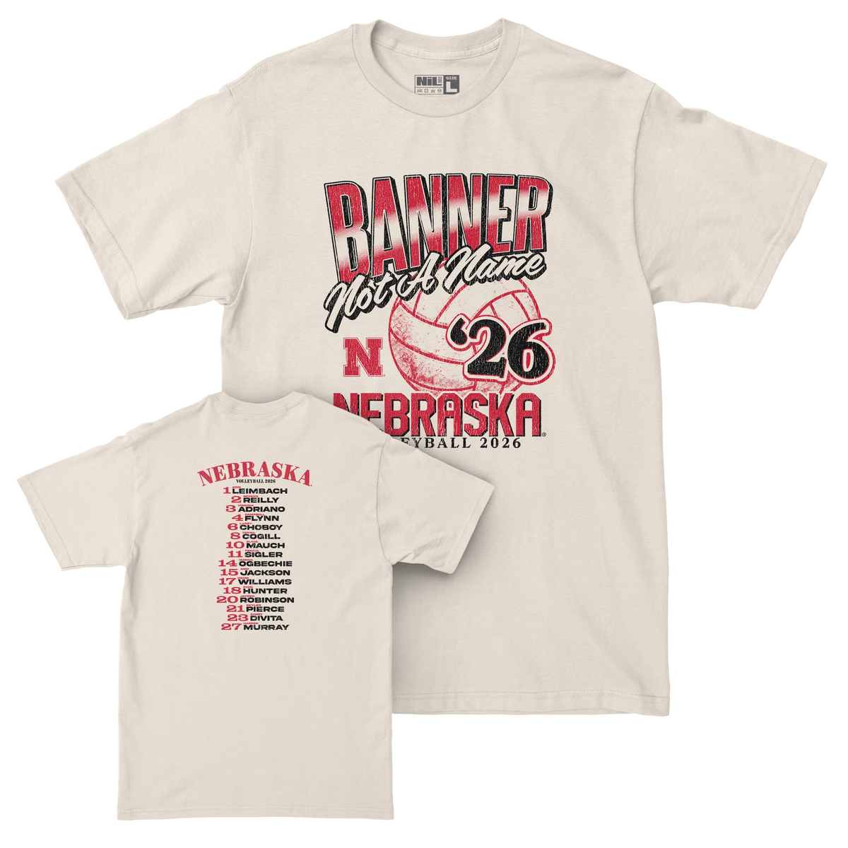 Banner, Not a Name NIL Ivory Exclusive Tee Nebraska Volleyball