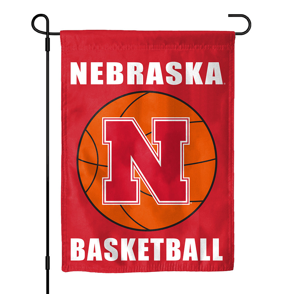 Basketball - Garden Flags Double Sided Silk Screened 13in x 18in - Nebraska Cornhuskers