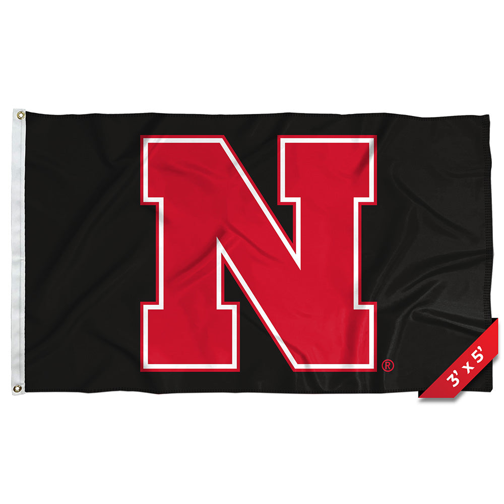 Black Block N - Flag Single Sided Silk Screened 3ft x 5ft Grommet Nebraska Cornhuskers