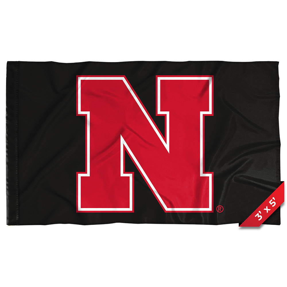 Black Block N - Flag Single Sided Silk Screened 3ft x 5ft Sleeve Nebraska Cornhuskers