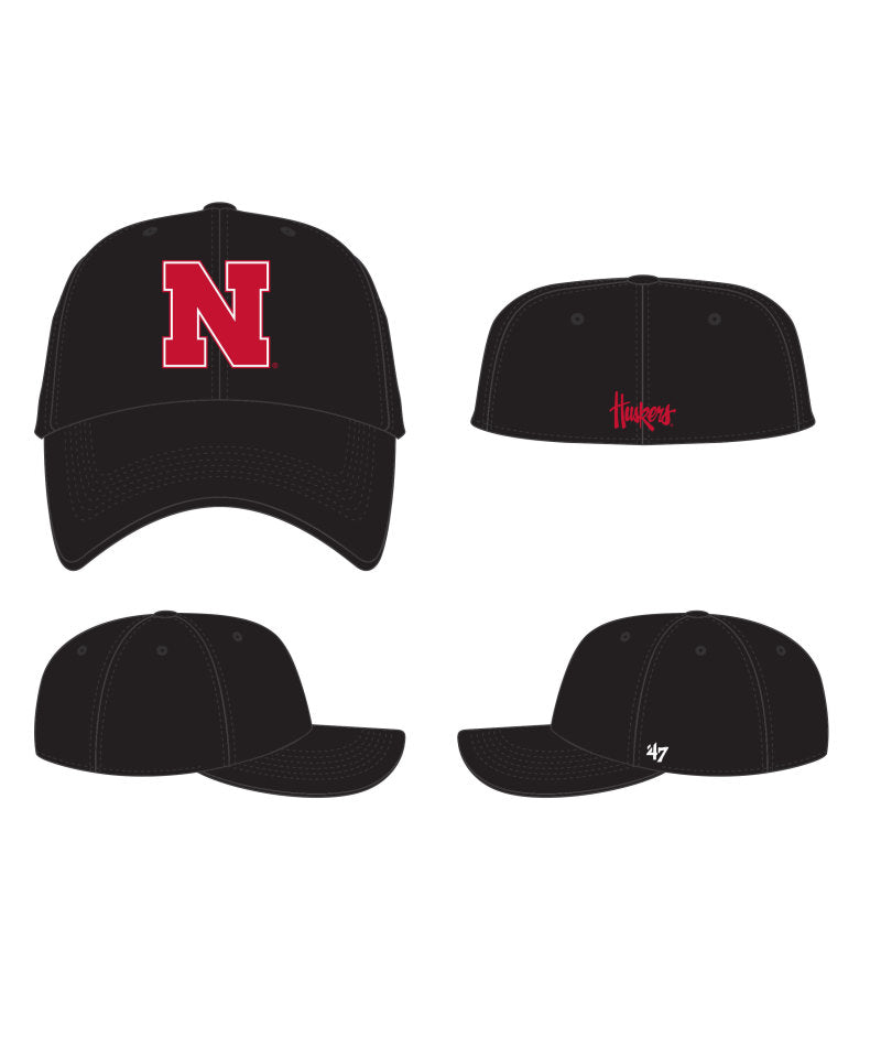 Black Classic '47 Franchise Hat, Curved Bill, Fitted - Nebraska Cornhuskers