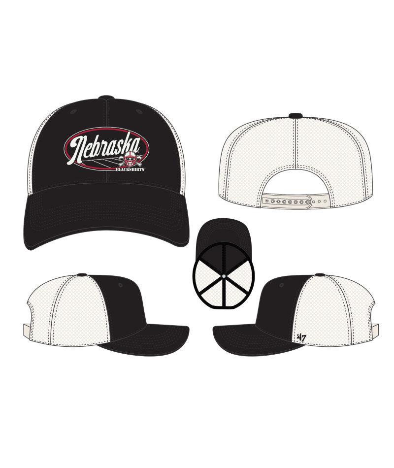 Black Enfield '47 Trucker Hat, Curved Bill, Snapback - Nebraska Cornhuskers