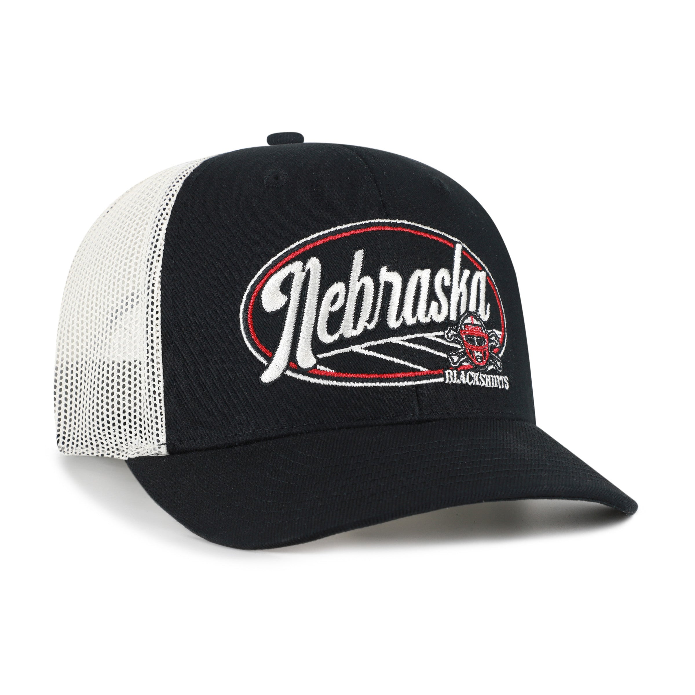 Black Enfield '47 Trucker Hat, Curved Bill, Snapback - Nebraska Cornhuskers