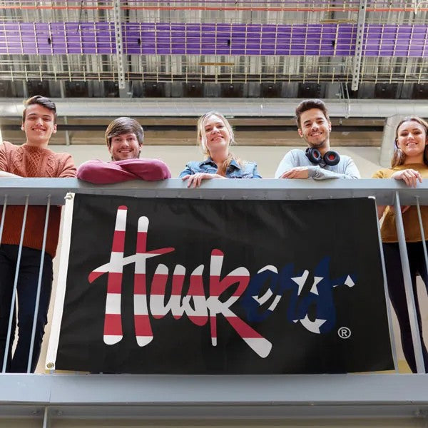 Black Huskers American Flag - Deluxe Flag Single Sided Silk Screened 3ft x 5ft Nebraska Cornhuskers