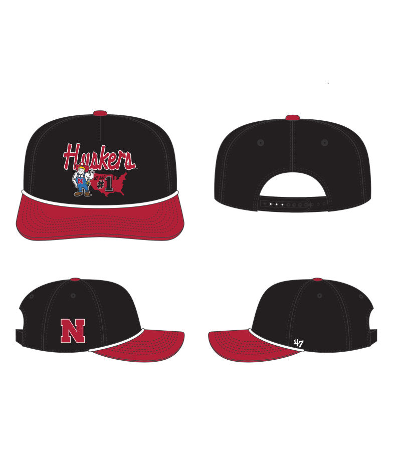 Black Mascot Mania '47 Hitch Rope Hat, Curved Bill, Snapback - Nebraska Cornhuskers
