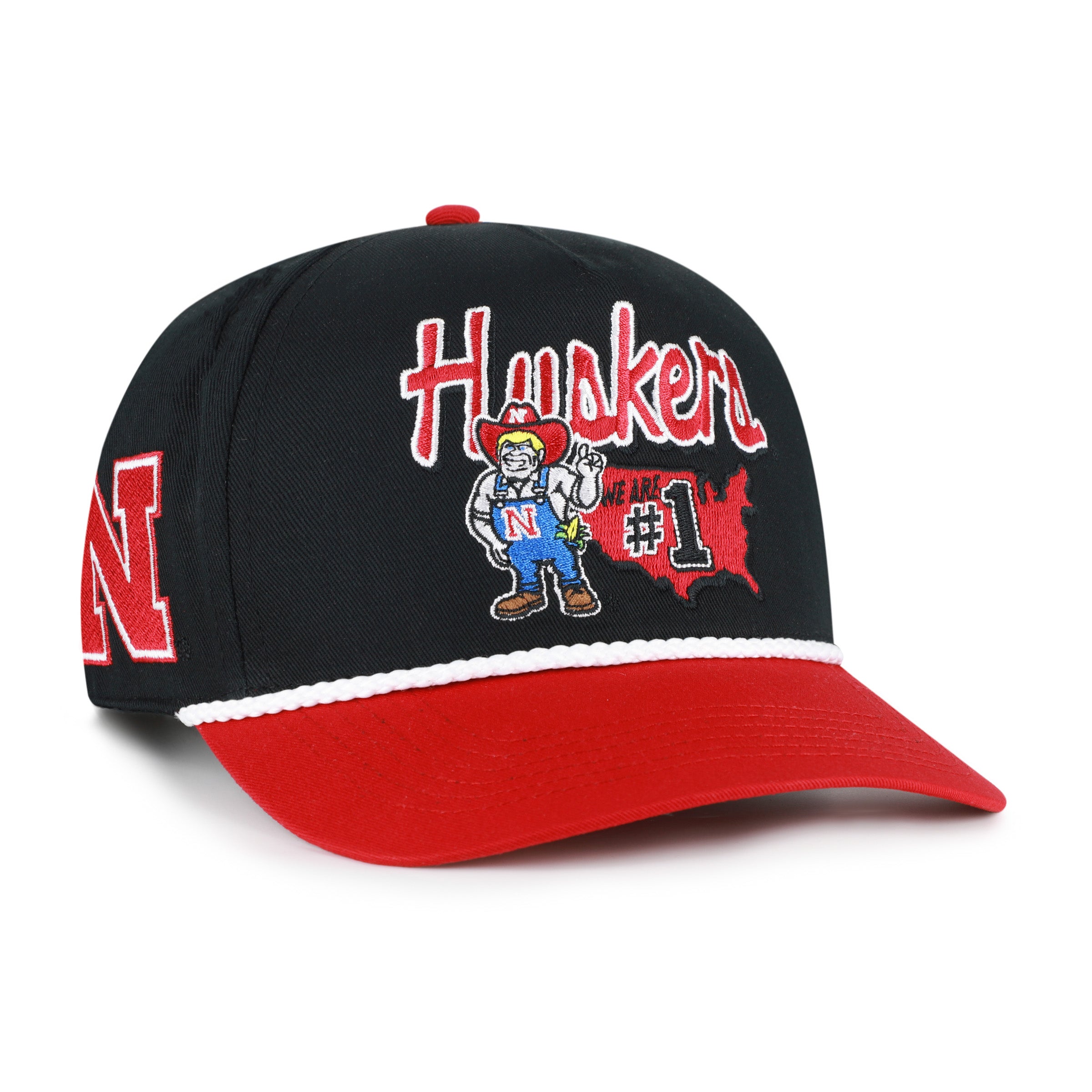 Black Mascot Mania '47 Hitch Rope Hat, Curved Bill, Snapback - Nebraska Cornhuskers