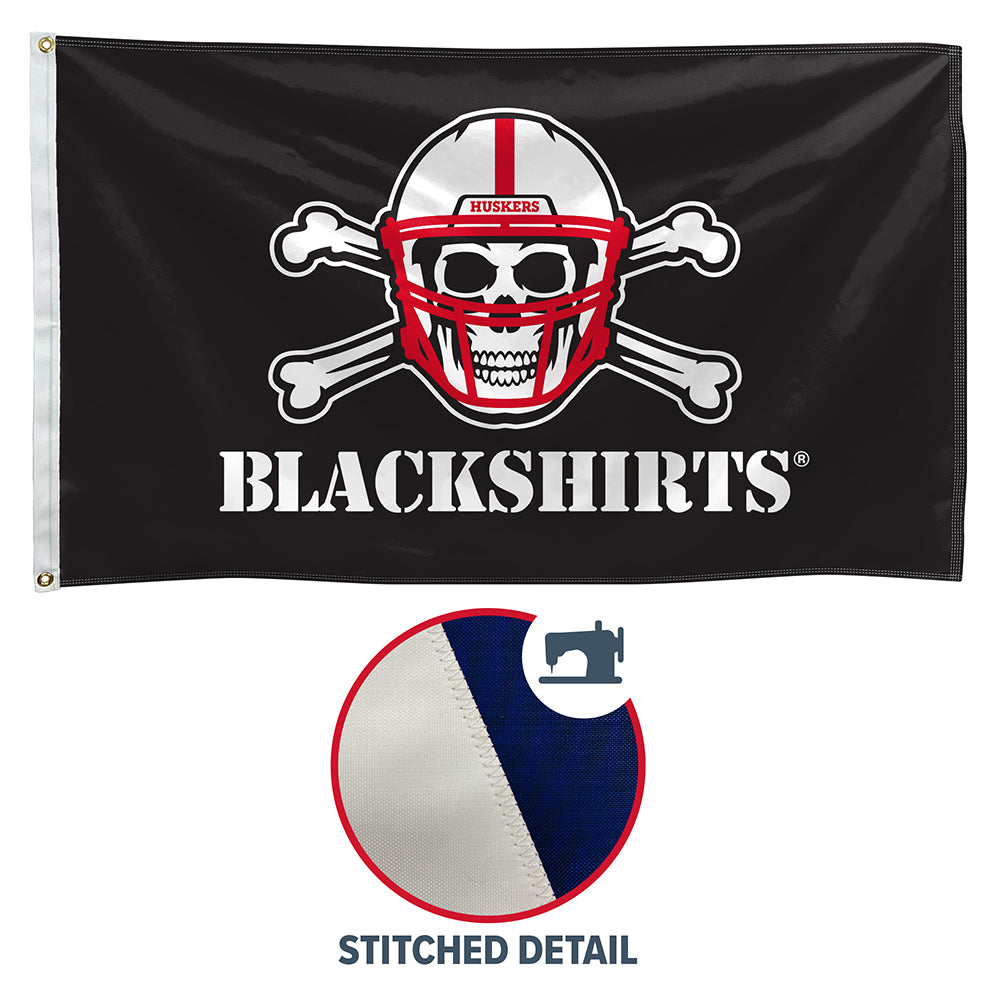 Blackshirts - Flag Single Sided Applique 3ft x 5ft Grommets Nebraska Cornhuskers