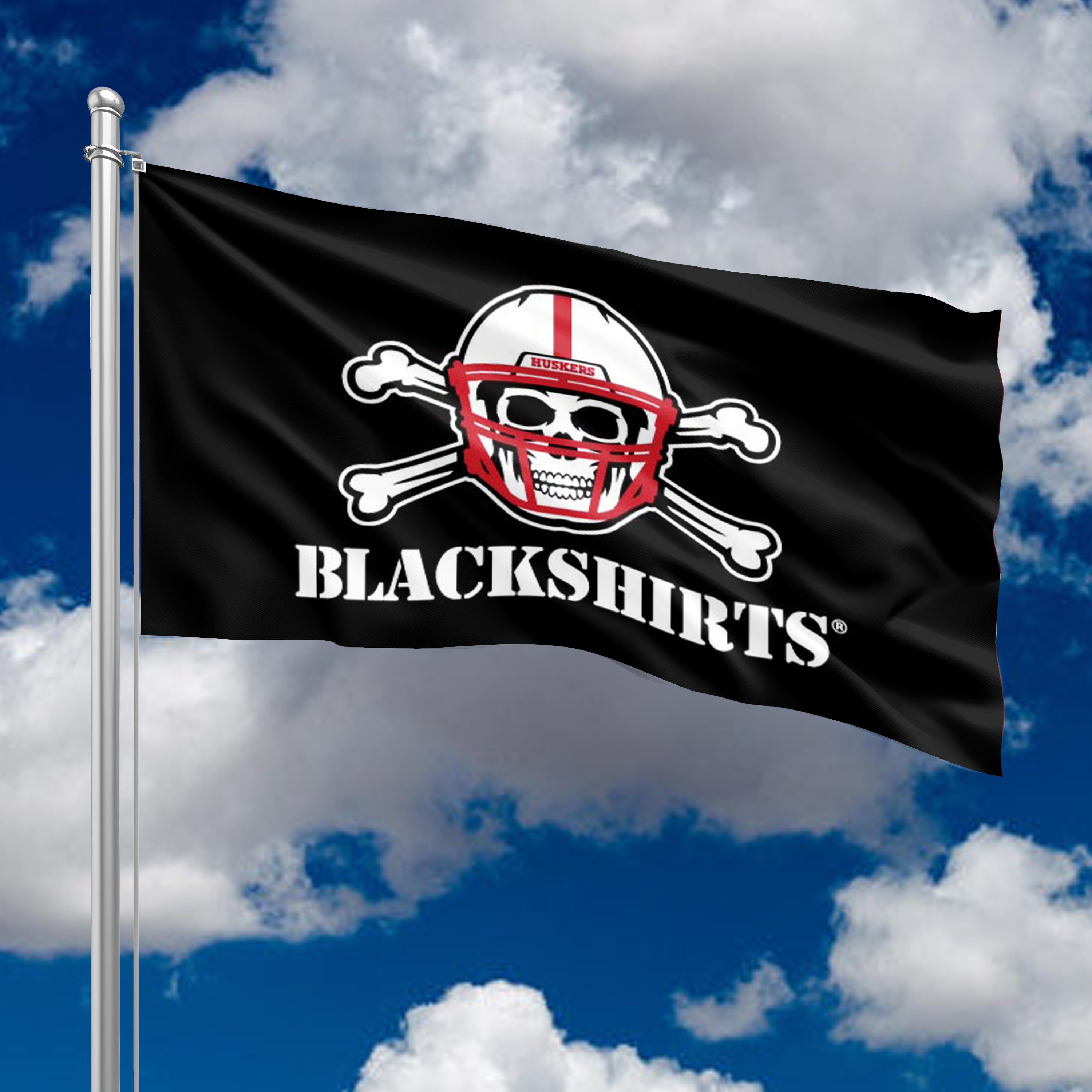 Blackshirts - Flag Single Sided Applique 3ft x 5ft Grommets Nebraska Cornhuskers