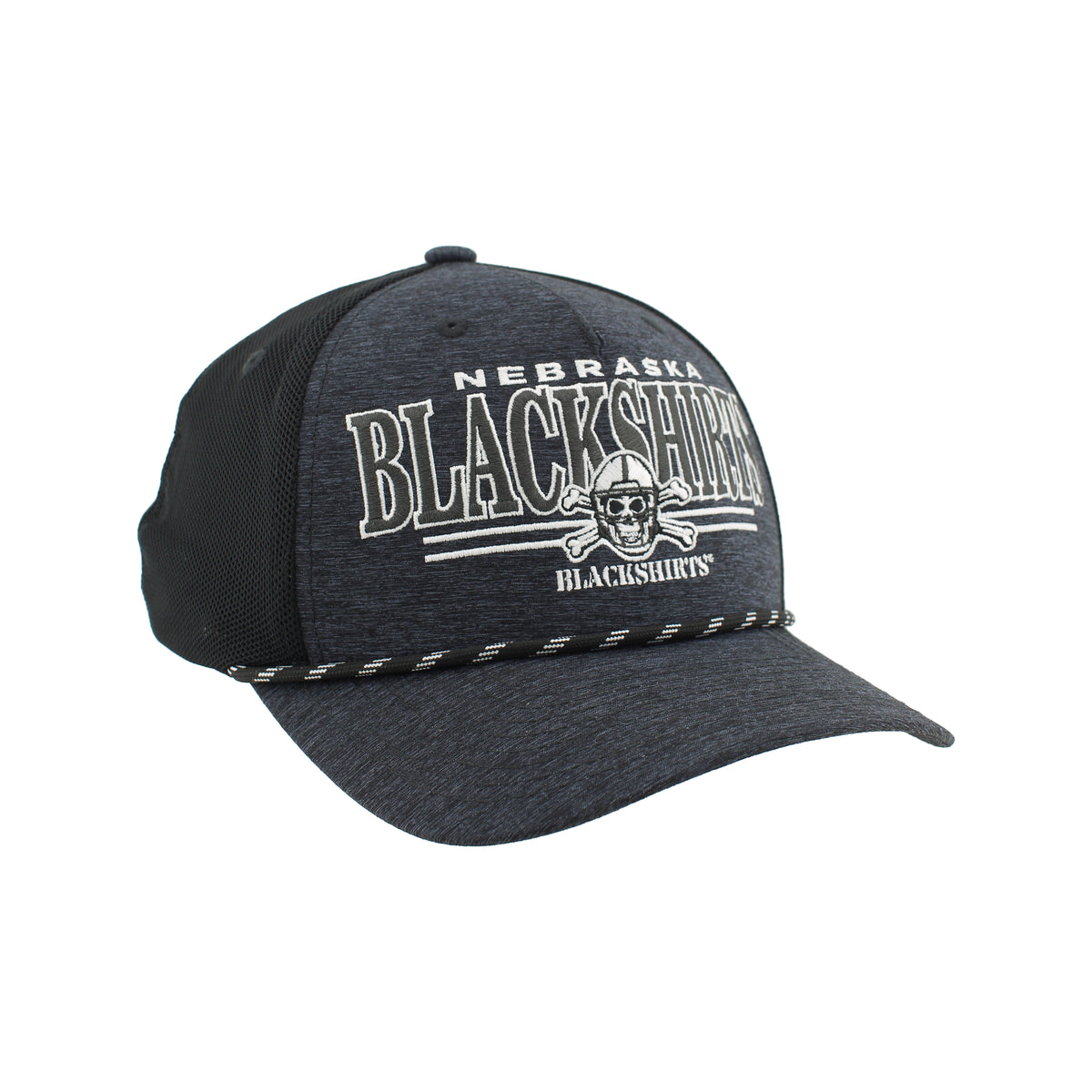 Blackshirts Cypher Hat in Black with Rope, Pre-Curved Bill, Snapback - Nebraska Cornhuskers