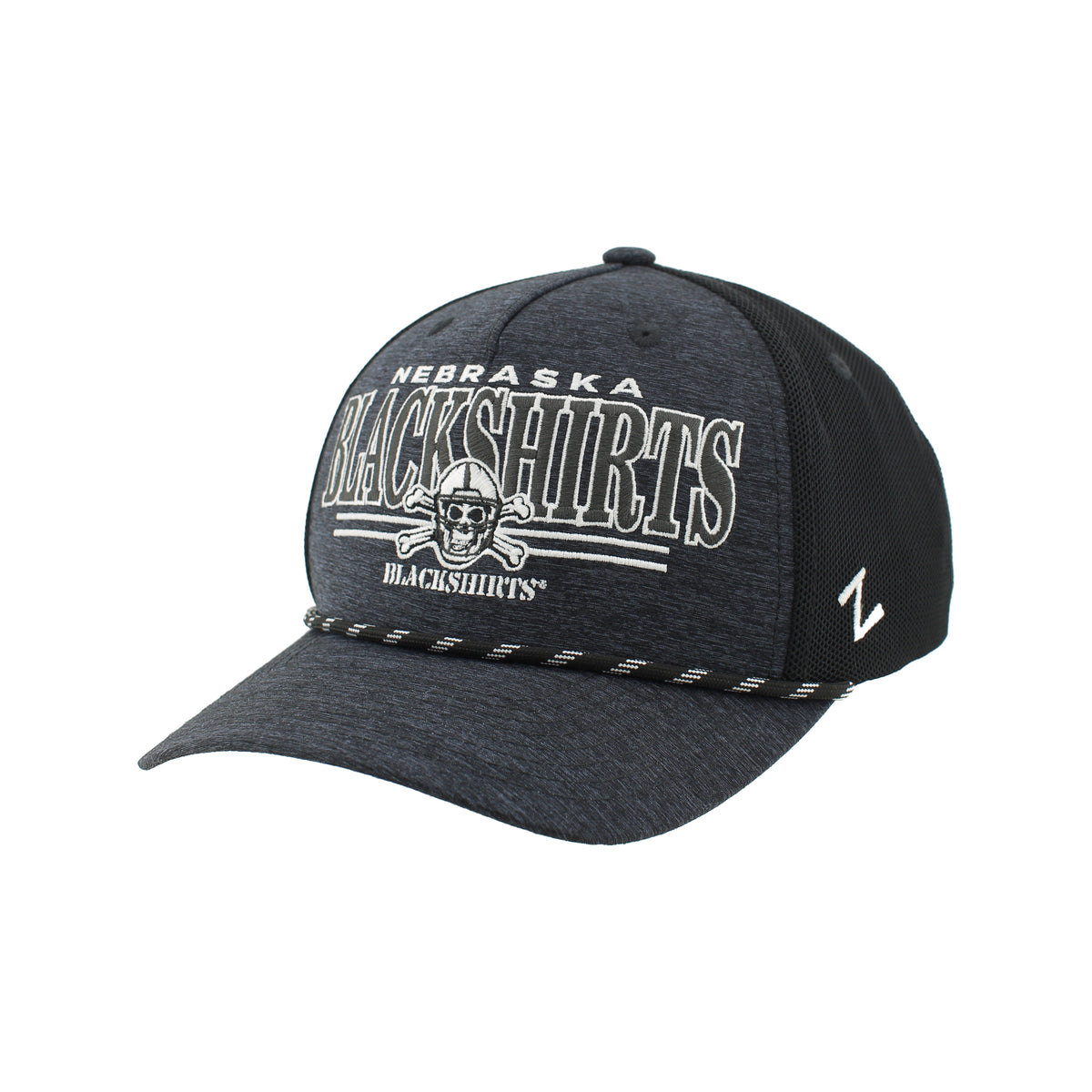 Blackshirts Cypher Hat in Black with Rope, Pre-Curved Bill, Snapback - Nebraska Cornhuskers