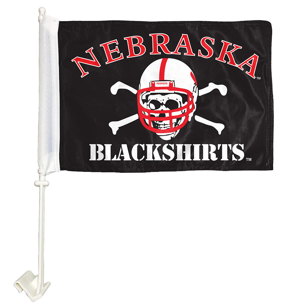Blackshirts Traditional - Car Flag Double Sided Silk Screened 11in x 16in Nebraska Cornhuskers