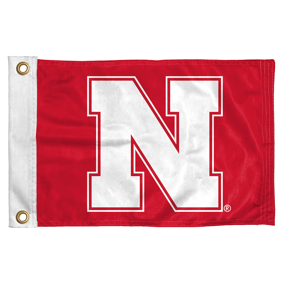 Block N - Boat / Golf Flag Single Sided Silk Screened 12in x 18in Grommet Nebraska Cornhuskers