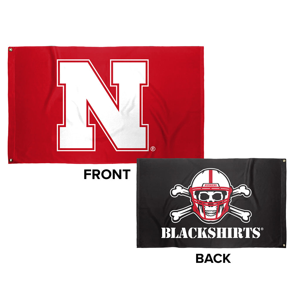 Block N and Blackshirts - Flag Double Sided Printed 3ft x 5ft Grommets Nebraska Cornhuskers