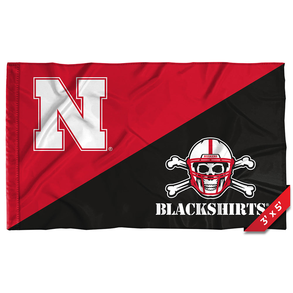 Block N and Blackshirts - Flag Single Sided Silk Screened 3ft x 5ft Sleeve Nebraska Cornhuskers