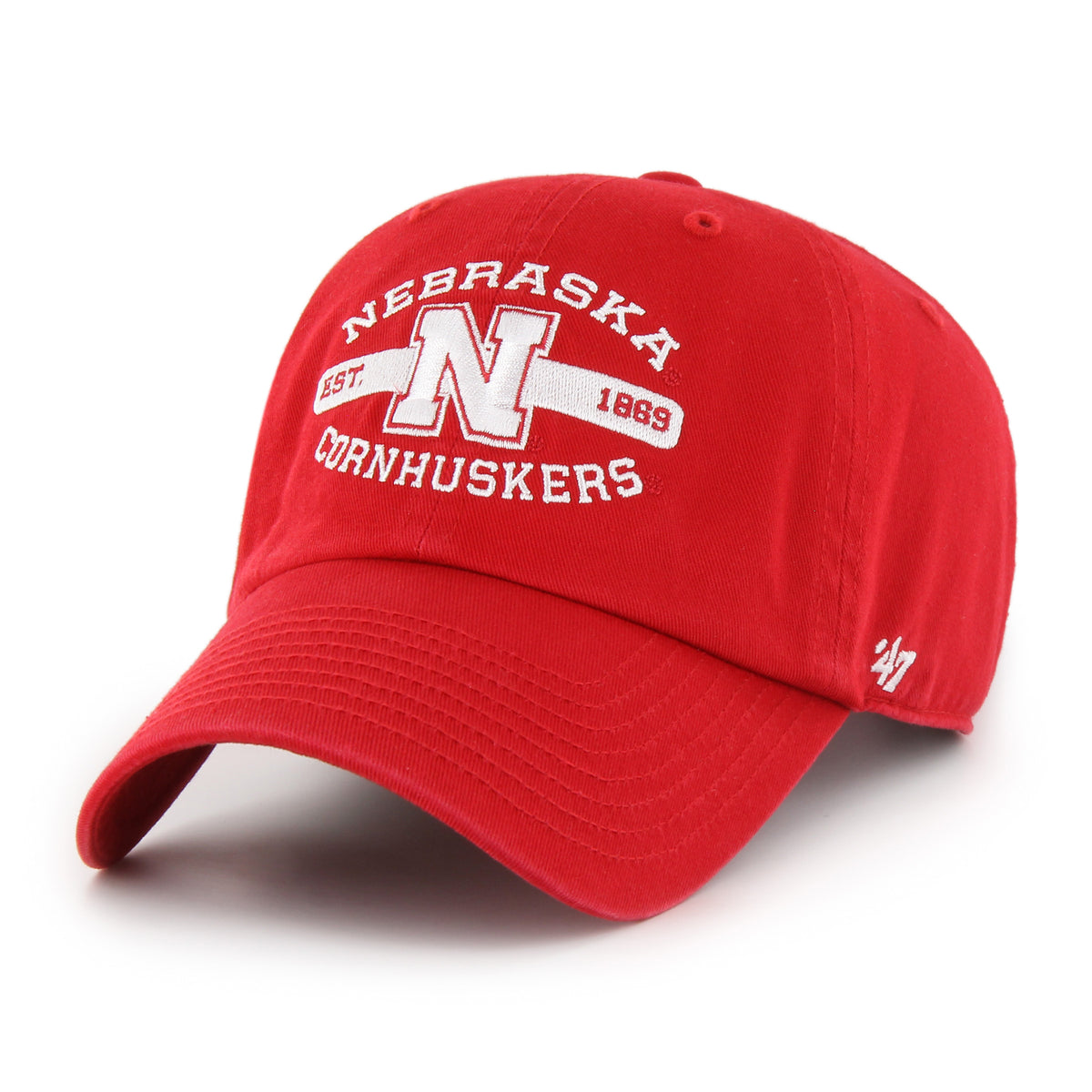 Red Cornhuskers '47 Clean Up Hat, Curved Bill, Strapback - Nebraska Cornhuskers