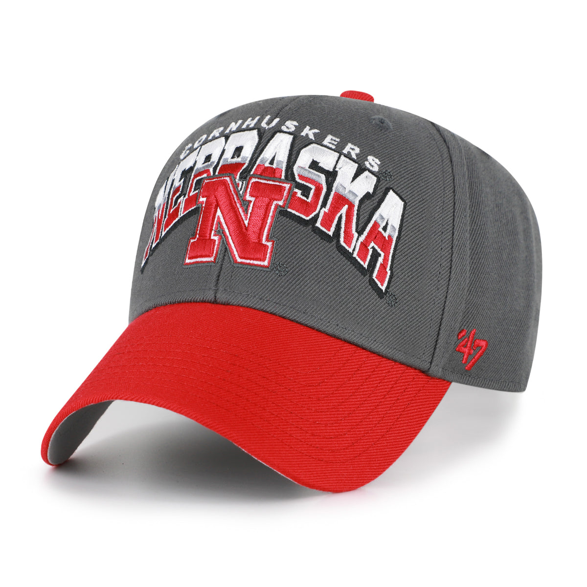 Charcoal Split Block '47 Mvp Hat, Curved Bill, Velcro - Nebraska Cornhuskers