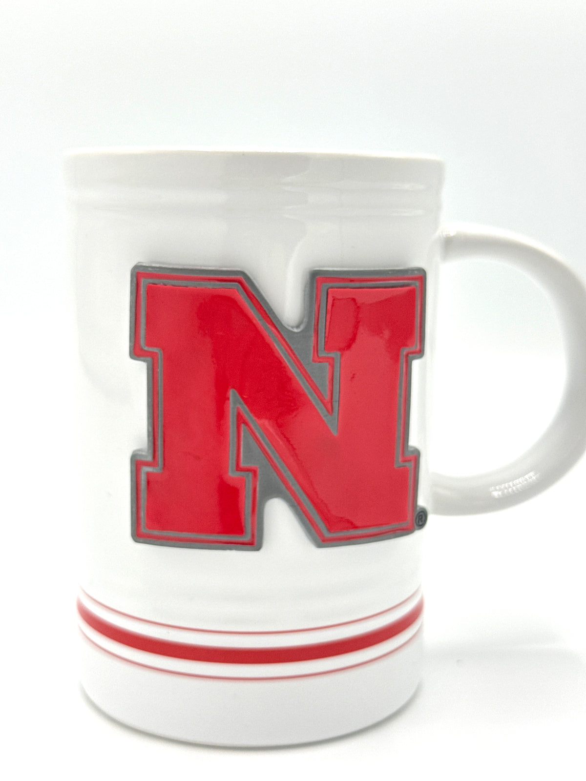 Indented Stripe Ceramic Mug with Metal Emblem Nebraska Cornhuskers