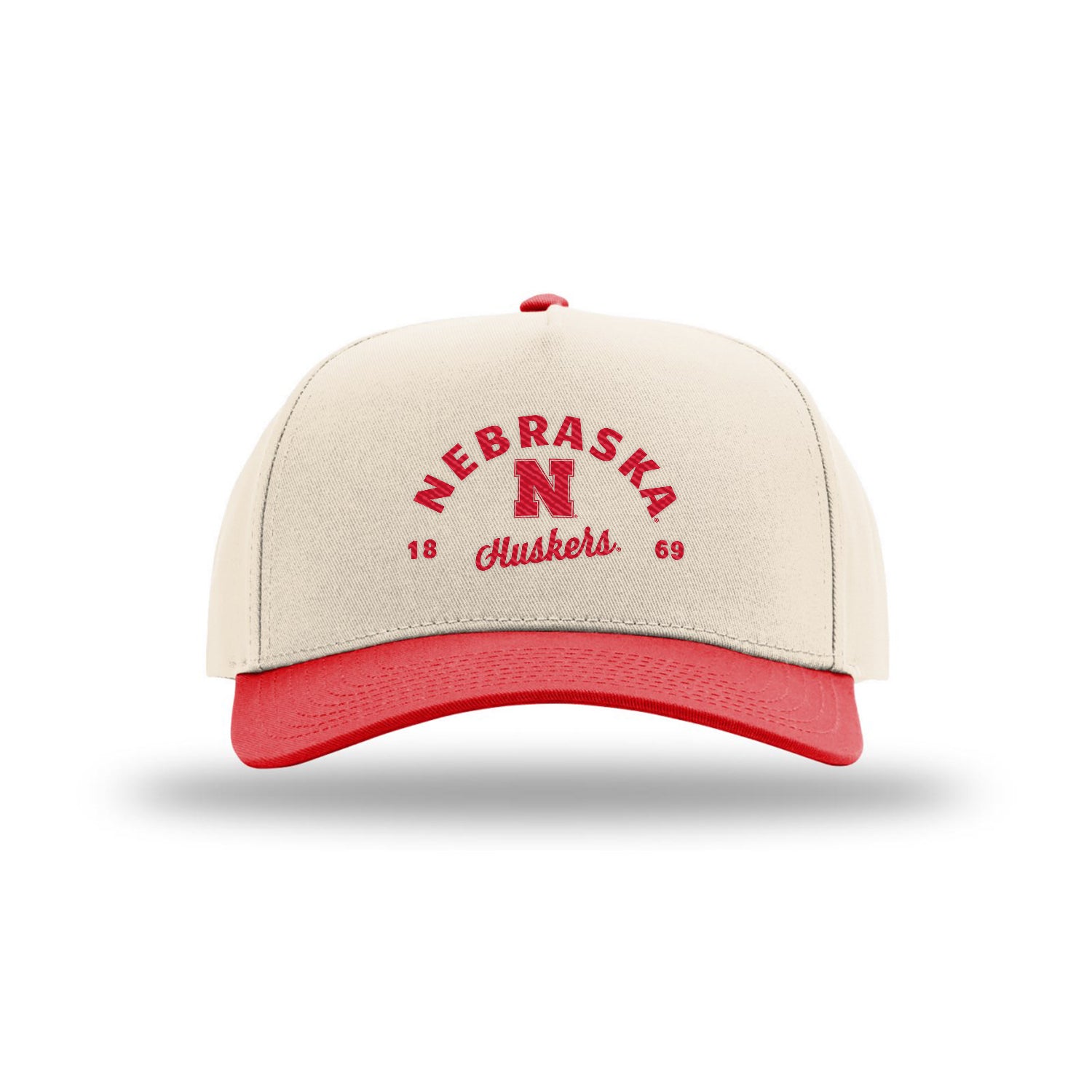 Campus Champ Collection 323FPC Red and Cream Heritage Script Hat, Snapback, Curved Bill - Nebraska Cornhuskers