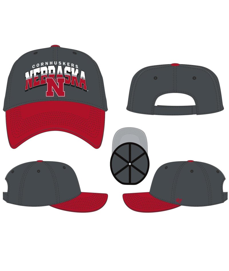 Charcoal Split Block '47 Mvp Hat, Curved Bill, Velcro - Nebraska Cornhuskers