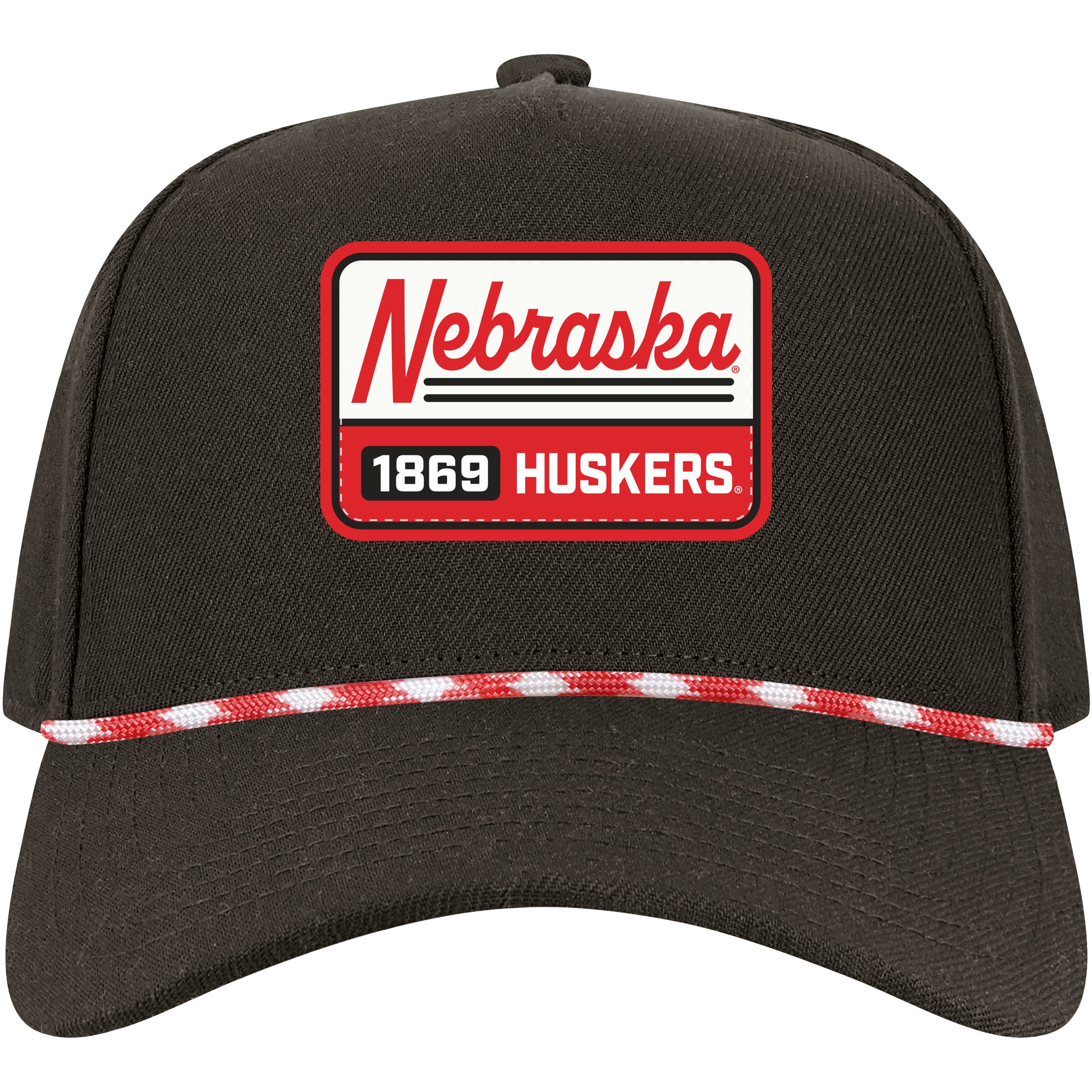Coach's Cap Patch with Rope Black Hat, Pre-Curved Bill, Snapback - Nebraska Cornhuskers