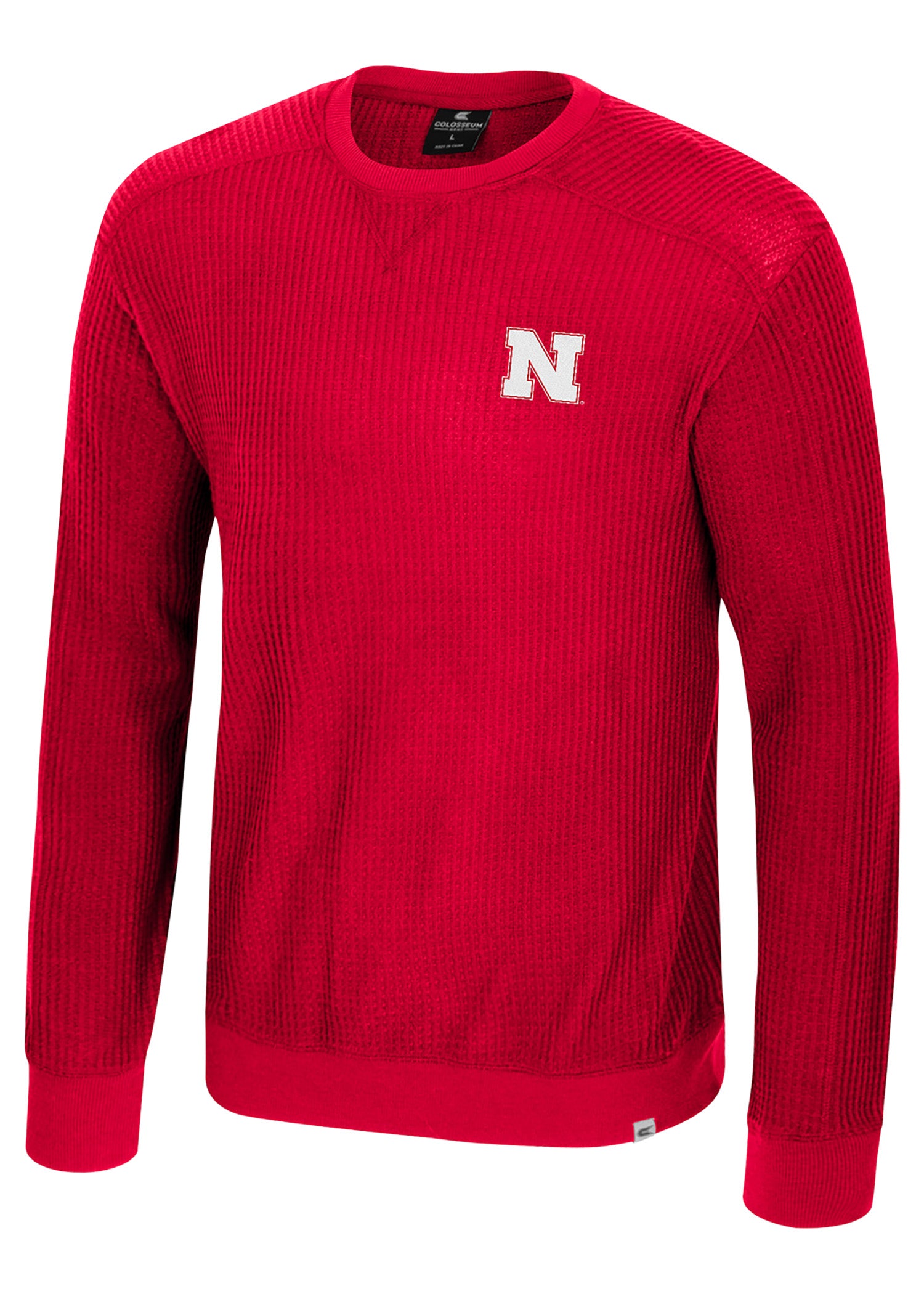 Men’s Waffle-Knit Crew – Left-Chest Block “N” Nebraska Cornhuskers