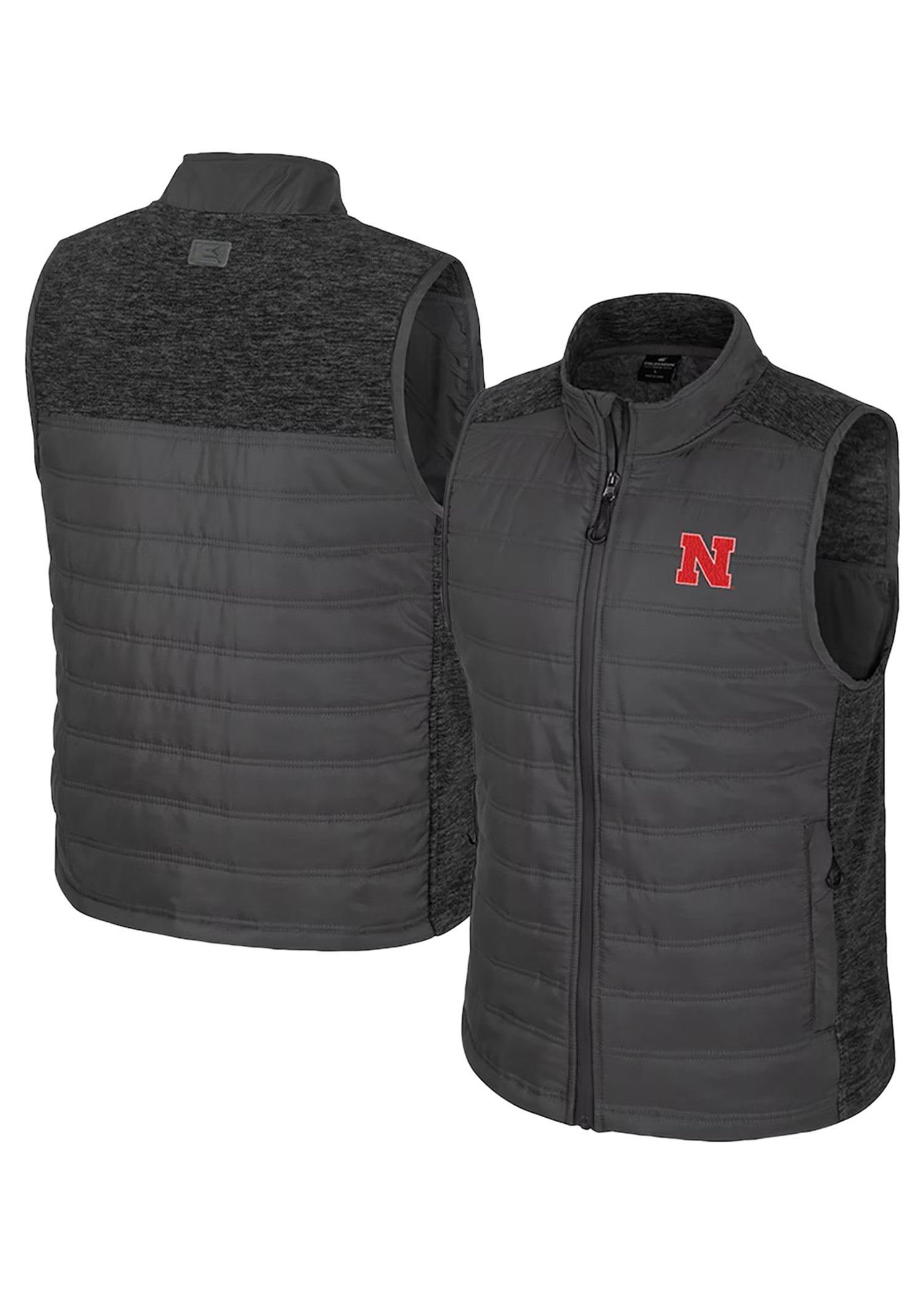 Men's Charcoal Nightman Full-Zip Puffer Vest Colosseum Nebraska Huskers