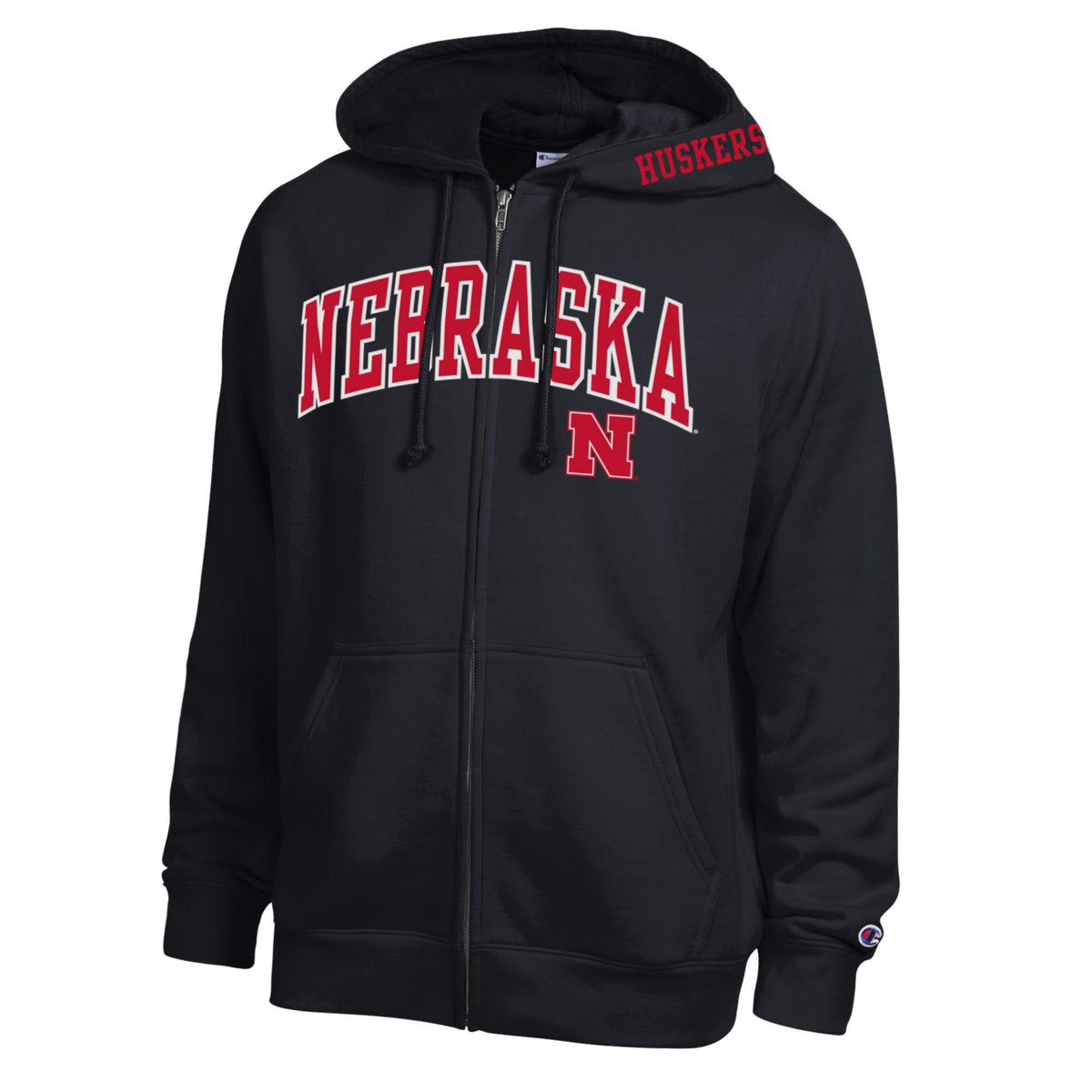 Crowned Hooded Zip-Up Black Jacket - Nebraska Cornhuskers